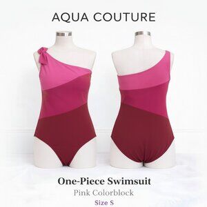 NWT Aqua Couture Pink Colorblock Asymmetrical One-Shoulder Swimsuit S